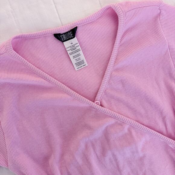 Girls Pink‎ Waffle Knit Short Sleeve Top Shirt Size 16 TRUCE Ruched Sides NEW - Picture 2 of 6